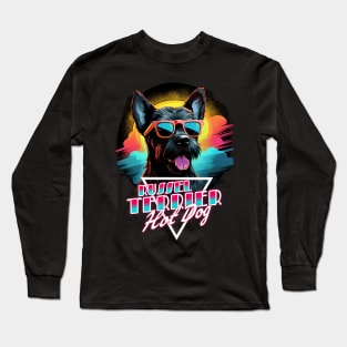 Retro Wave Russel Terrier Hot Dog Shirt Long Sleeve T-Shirt